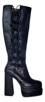 Comprar Bucaneras Botas Negras Taco Plataforma Ajustable Cierre Alta