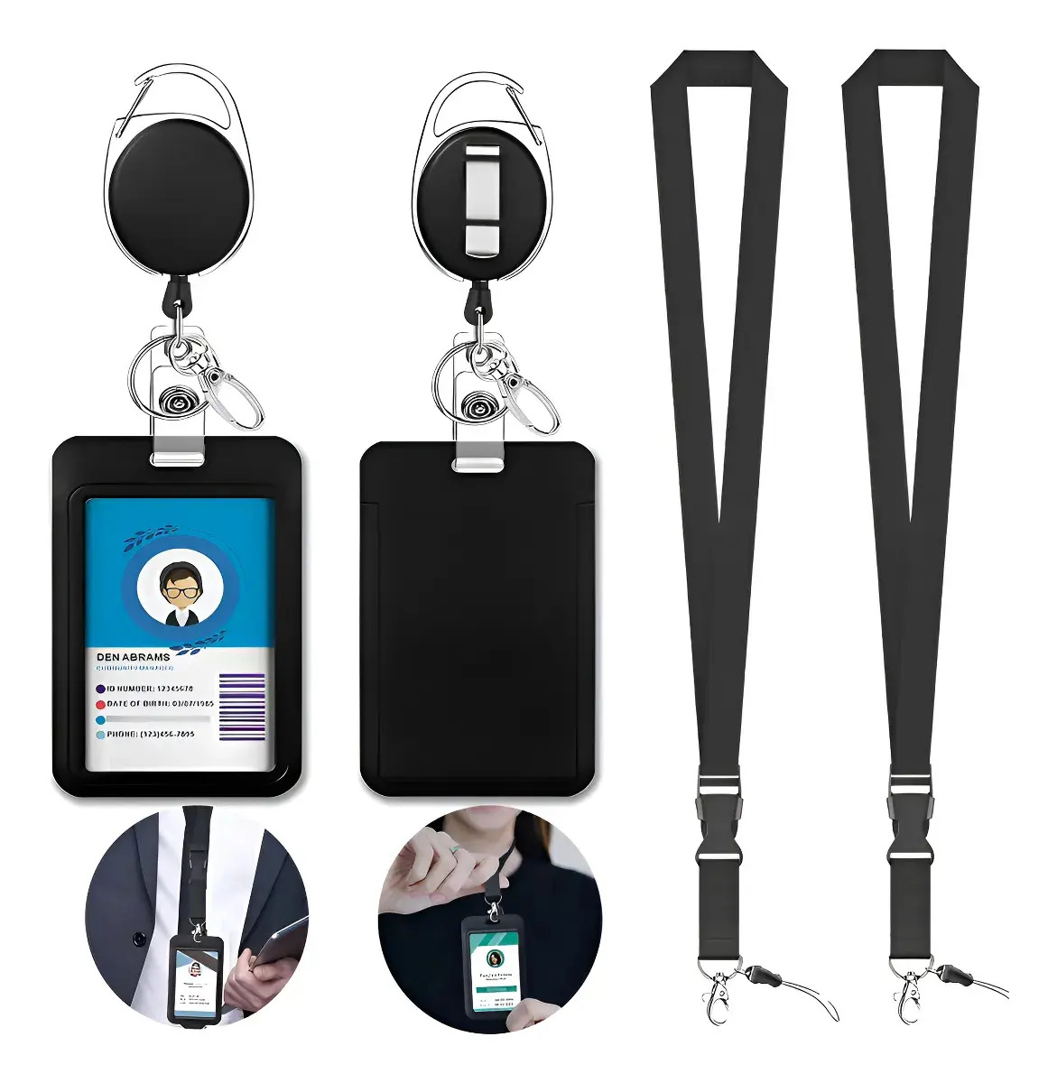 Zcgoingtech 2pzs Porta Credencial Gafete Retráctil Para Hombres Y Mujers