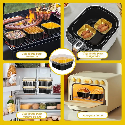 BANNA 50 Molde Para Tarta De Aluminio Desechable Con Tapa+cuchara,5 oz Mini Moldes para Tartas, Moldes Cuadrados de Foil para Tartas de Bodas, Fiestas y Cumpleaños, 9*9*3.5cm,Negro