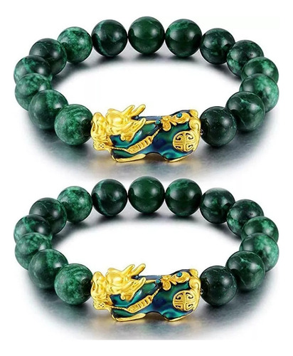 Pixiu Pulsera Riqueza Verde Jade Pulsera Fengshui