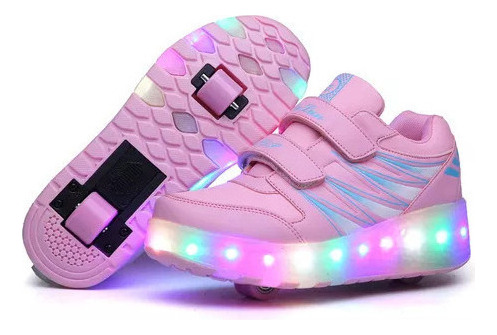 Patines Led Rosa Recargables De Dos Ruedas Para Chicas