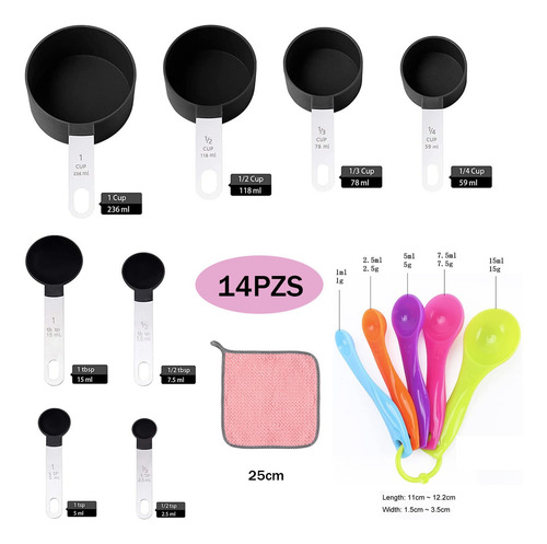 Tazas Cucharas Medidoras Set Medidora Acero Inoxidable 14pz