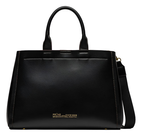 Cartera De Mano Anette Grande En Efecto Cuero Liso Prune Negro Lisa Níquel Negro