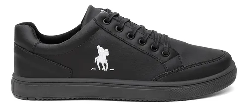 Tênis Polo Sapatênis Masculino Preto Confortável Couro Eco