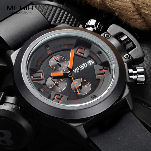 Reloj Megir 2002, Calendario Reloj Resistente Al Agua Color De La Correa Negro