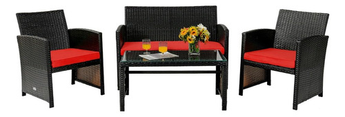 Bhukf 4pcs Patio Rattan Furniture Set Cushioned Chair Sofa .