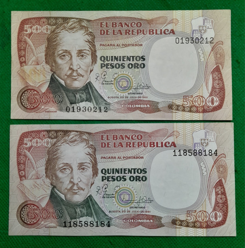Billetes De 500 Pesos 8 Y 9 Digitos, Primera Fecha 1981, Vf