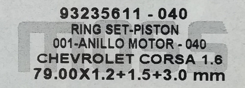 Juego De Anillos Gm Aveo Corsa Nubira 1.6 040 Moss 68954