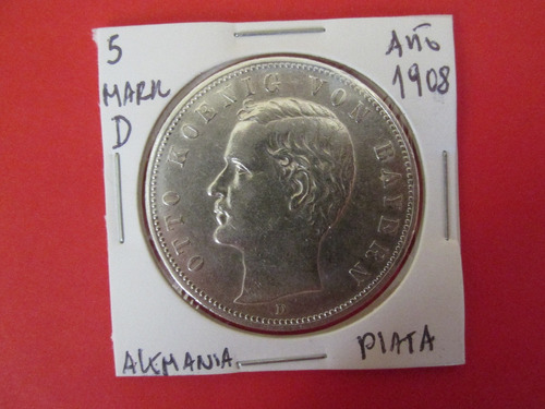 Antigua Moneda 5 Mark  Imperio Aleman Plata  1908 