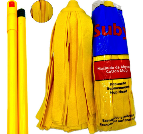 9 Mechudo Trapeador Suby Algodón Bayeta Mop C/bastón Metal