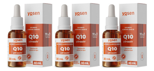 3x Coenzima Q10 Líquida Coq10 Ydrosolv® 30ml Yosen Sabor Sem Sabor