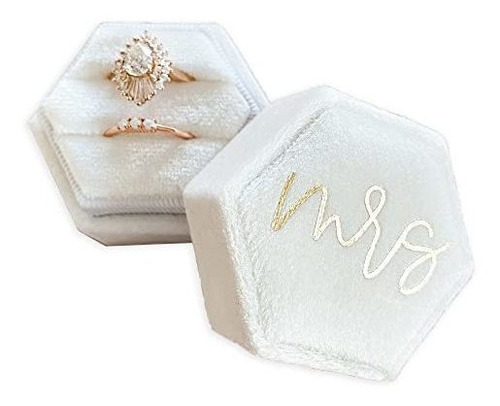 Mrs Wedding Ring Box Con Fuente Cursiva Dorada | Caja De Ani