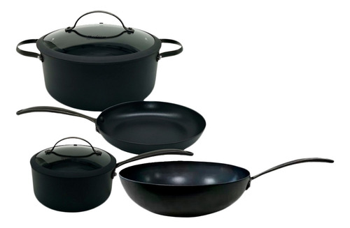 Set Wok Cacerola Sarten Hudson Total Black 6 Pzs Induccion