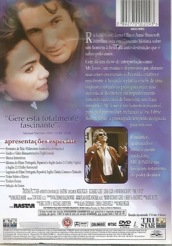 Dvd - Mr. Jones - Lena Olin - Richard Gere - C/ Encarte Int. (Usado)