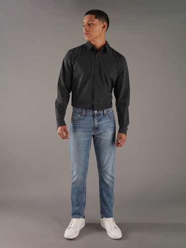 Camisa Negra Con Rayas Verticales Calvin Klein Hombre