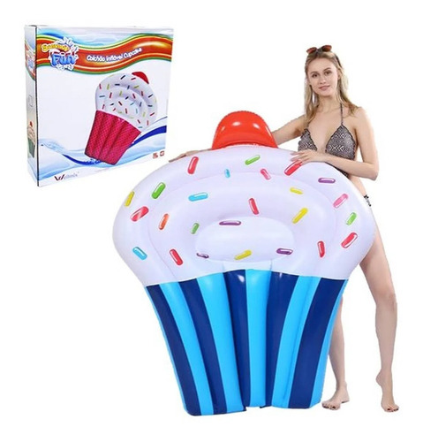 Bóia Colchão Cupcake Azul Gigante Piscina Praia Verão 145cm