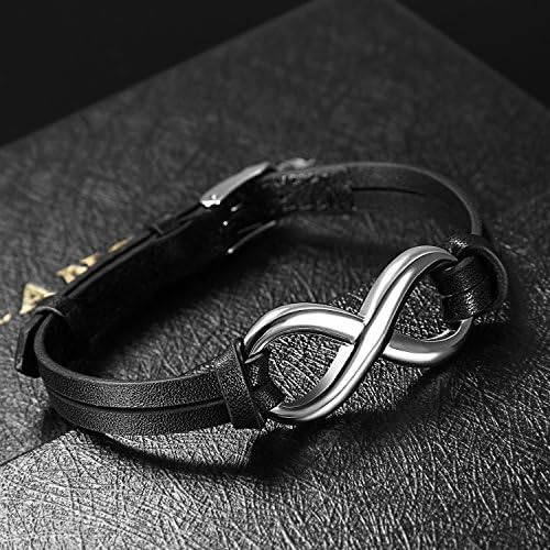 Oidea Pulsera De Cuero Con Símbolo De Infinito De Acero Inox