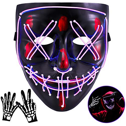 Máscara De Halloween Led Light Up Scary Mask Guantes C...