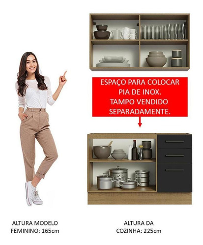 Cozinha Compacta Madesa Agata 120001 C Armá Balc S Tampo Rp Cor Rustic/Preto