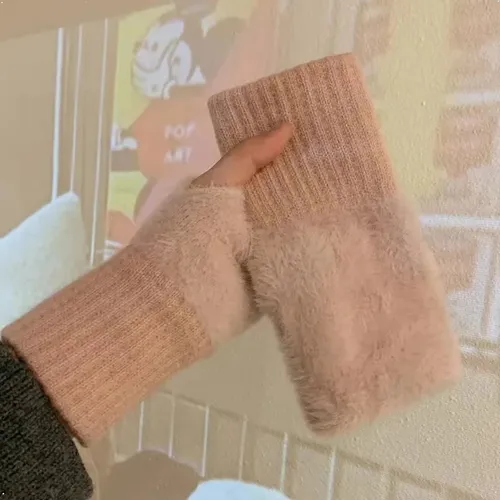 Guantes Invierno Mujer Mitones Sin Dedos Abrigados Elasticos