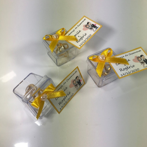 Lembrancinha Casamento Caixinha Alianças Amarelo Ouro 50 Und