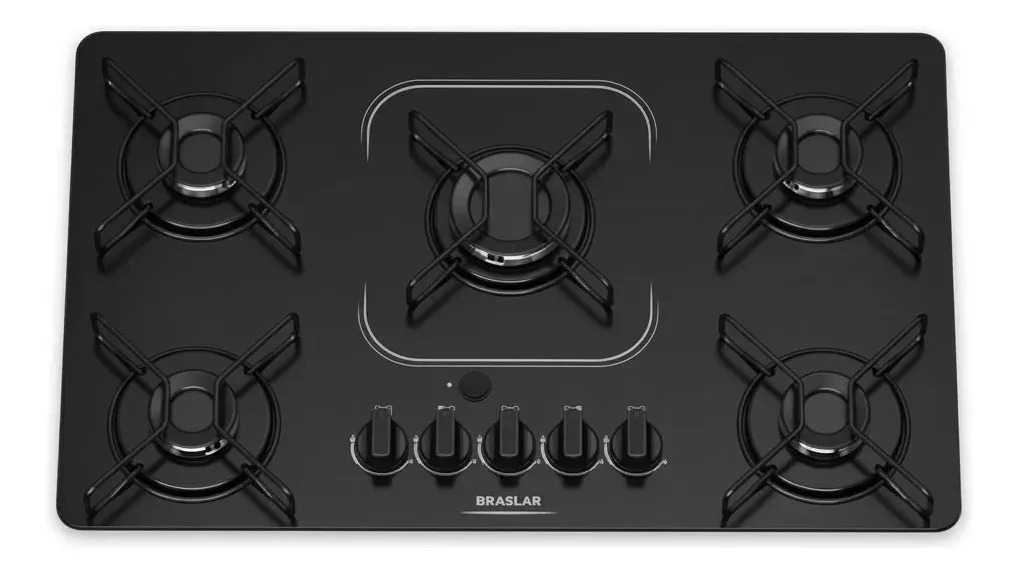 Fogão cooktop com alimentação gás - Braslar 5 bocas cor preto - 5 queimadores