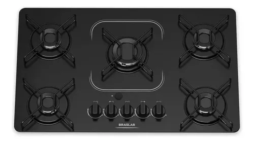 Fogão Cooktop alimentação gás - Braslar 5 bocas cor preto - Bivolt de Embutir