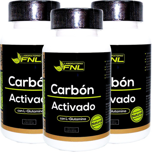 3 X Carbon Activado Natural 500mg 180 Caps Desintoxicante