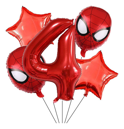 Superhéroe Spiderman 4 Cumpleaños Decoraciones Número Rojo 4