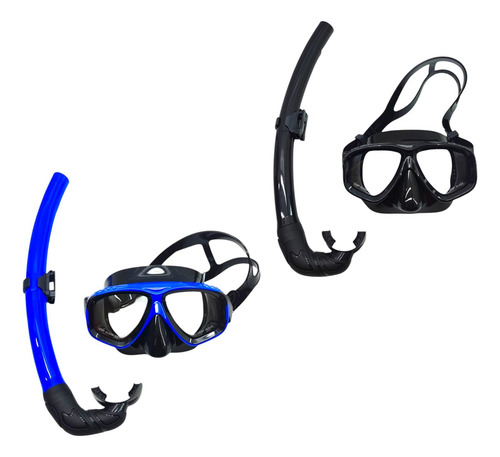 Kit Mergulho Profissional Máscara E Snorkel Praia Piscina Cor Todo Preto