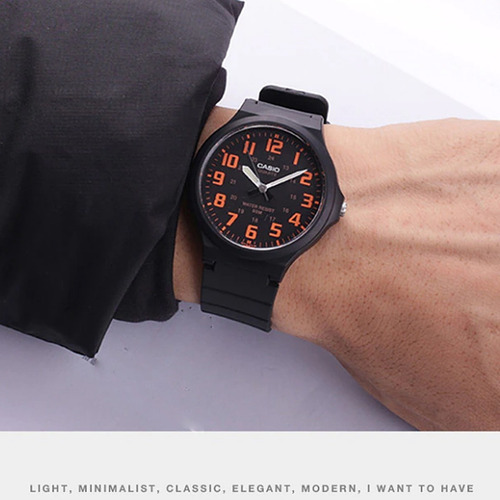Imagem 5 de 10 de Relogio Casio Unissex Preto Com Laranja Mw-240-4bvdf
