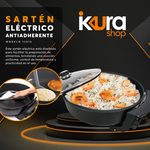 Sartén Eléctrico Antiadherente Deco Hogar 12815 Portatil 6.5 Negro