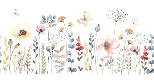 Imagem 4 de 4 de Papel De Parede Painel Floral Aquarela 8 Rolos - 12m²
