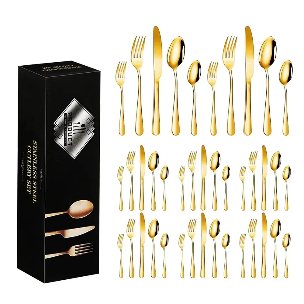Kit 40 Faqueiro Dourado Talheres Luxo Premium 8 Jogos Em Aço Dourado