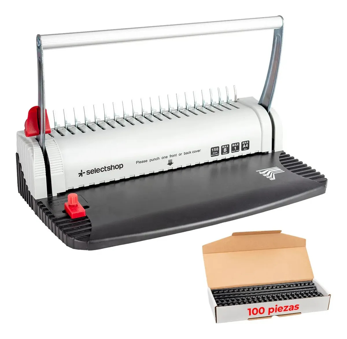 Engargoladora De Palanca Profesional 8 Hojas 21 Perforaciones Tamaño Carta A4 A5 Color Negro Selectshop