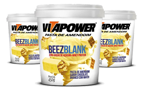 Kit 3 Pasta De Amendoim Vitapower Beez Branco C/ Whey 450g