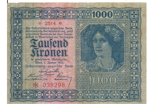 Billete: Austria 1000 Kronen Año 1922 ¡excelente!