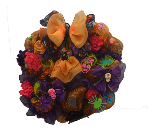 Corona Decorativa Hallowen Calaveras Malla Marron45