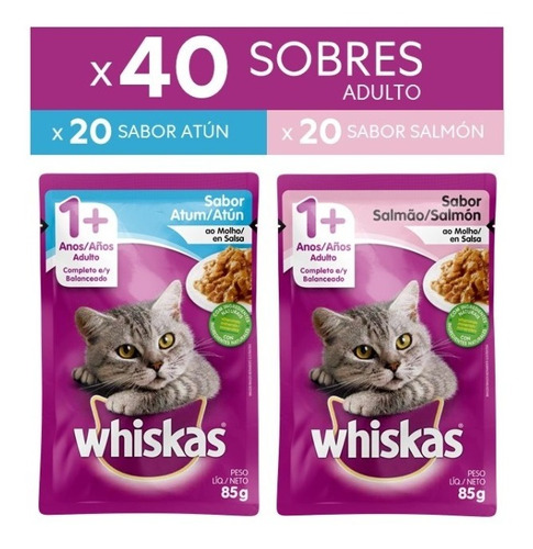 Whiskas Alimento Húmedo Para Gato Adulto Atún 20 Salmon 20 