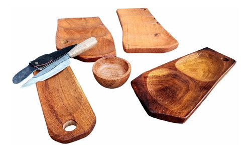 Set De Tablas De Algarrobo Para Picada + Cuchillo De 16cm