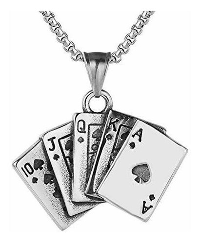 Collar - Stainless Steel Royal Flush Poker Games Pendant Nec