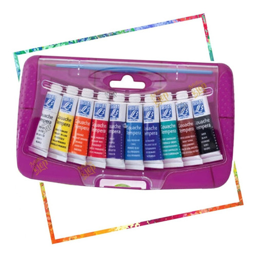 Imagen 2 de 5 de Set Temperas Gouache + Caja Y Pincel Principiante Importadas