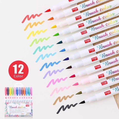 Marcador Punta Pincel X 12 Fibras Para Lettering Brush