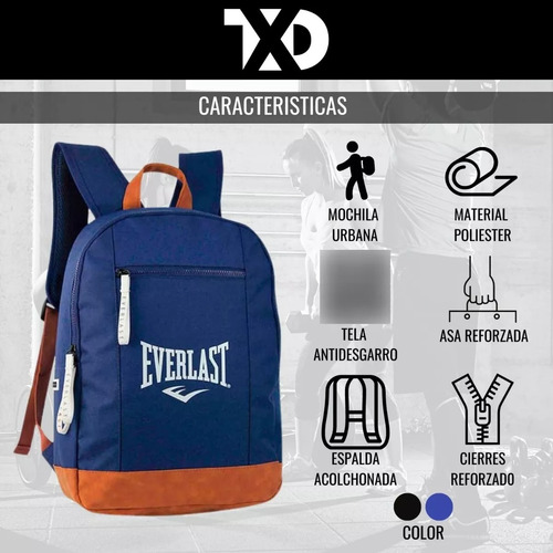 Imagen 5 de 6 de Mochila Everlast Urbana Tela Reforzada Urbana Colegiotrabajo