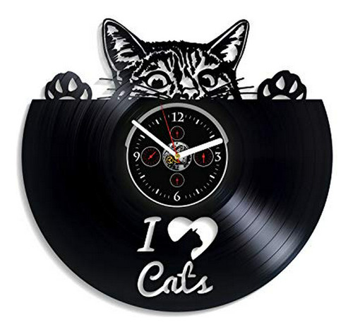 Reloj De Pared Con Diseño De Gato Con Texto  I Love Gatos 