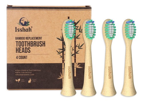 Isshah - Cabezales De Cepillo De Dientes De Bambu, 4 Unidade