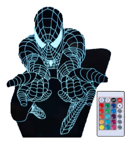 Lámpara Led 3d Touch Spiderman Hombre Araña Base 7colores Color De La Estructura Negro