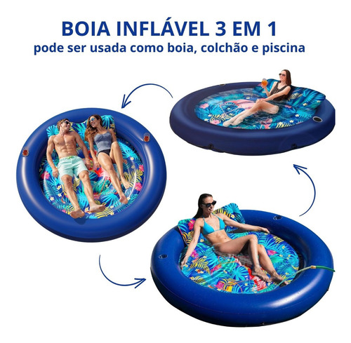 Boia Inflável Colchão Piscina Praia 3x1 Drink Tropical Cor Azul