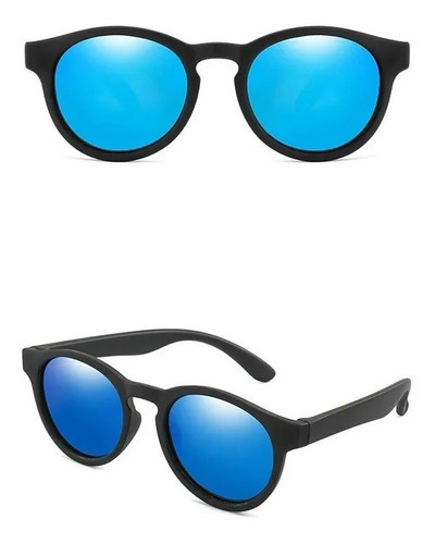 Óculos De Sol Infantil Redondo Menino Menina Uv400 Flexível Cor Preto/Azul