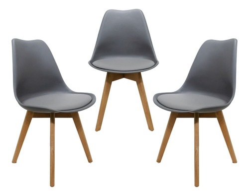 Kit 3 Cadeiras Mesa Sala De Jantar Saarinen Design Leda Wood Estrutura da cadeira Cinza Assento Cinza Desenho do tecido Liso
